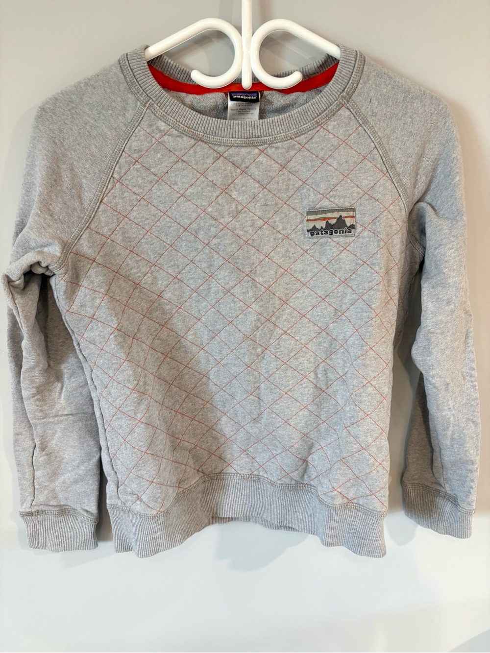 Patagonia Women's Heather Gray Quilted Crewneck Sweatshirt with Red Stitching